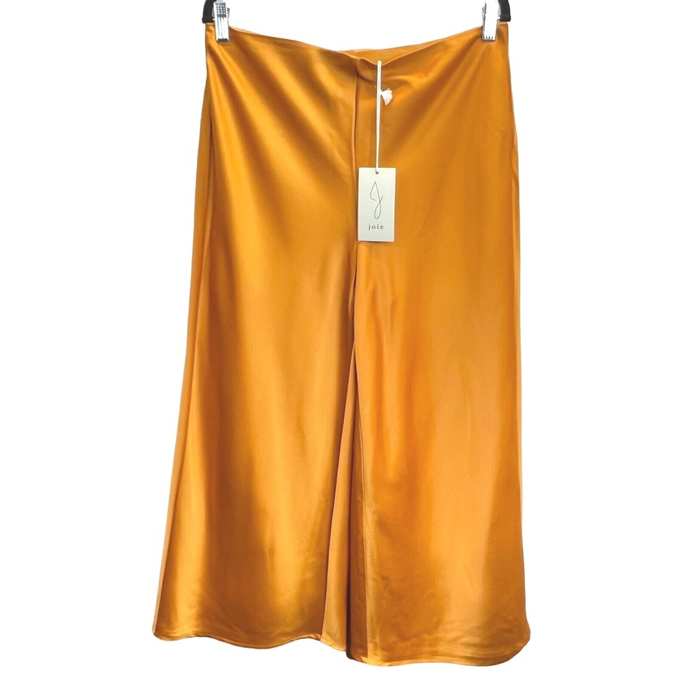 Joie‎ Wide Leg Cropped Pants Women 10 Gold Satin High Rise Dressy Trousers NWT
